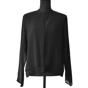 EILEEN FISHER Women's EUC Silk Georgette Crepe w/Sheer Overlay‎ Blouse | Size PL